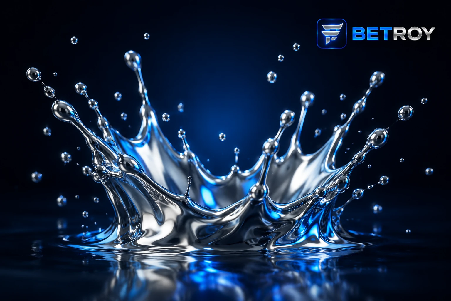 Betroy - gümüş mavi sıvı sıçraması ve su damlaları