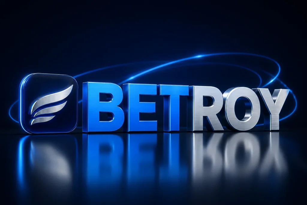 Betroy giriş sayfası görseli: krom ve mavi tonlarda üç boyutlu logo yazısı