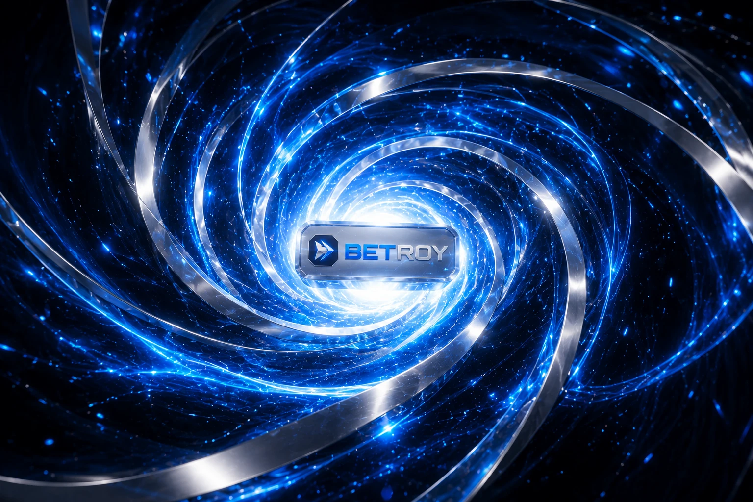 Betroy - mavi ışık girdabı içinde krom logo rozeti