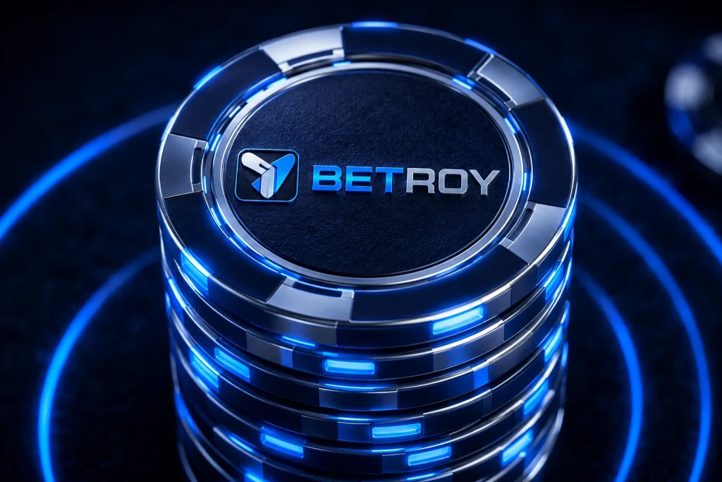 Betroy bonus çevrim yazısı için marka görseli: logolu mavi poker çipi istifi