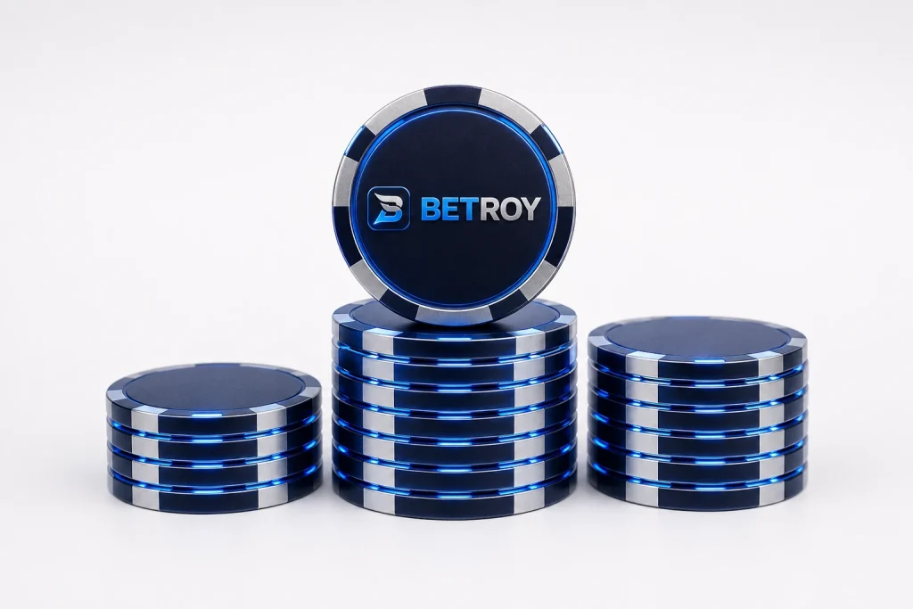 Betroy para çekme rehberi: beyaz zeminde mavi poker jetonu yığınları
