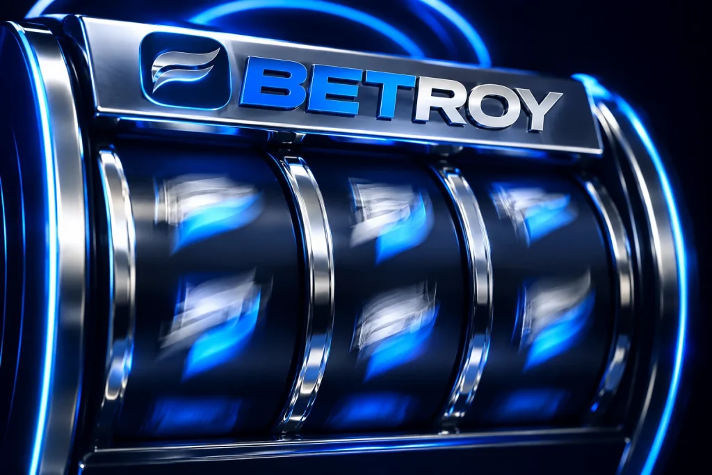 Betroy oyunları: mavi ışıkta dönen slot makinesi makaraları
